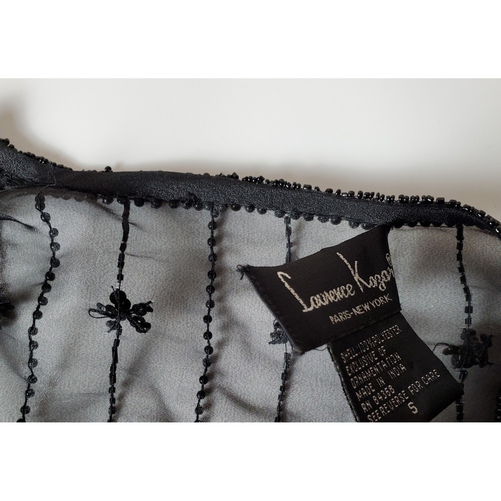 FLAWED Vintage Black Laurence Kazar Paris New York Sheer Beaded Jacket Small - Picture 4 of 12